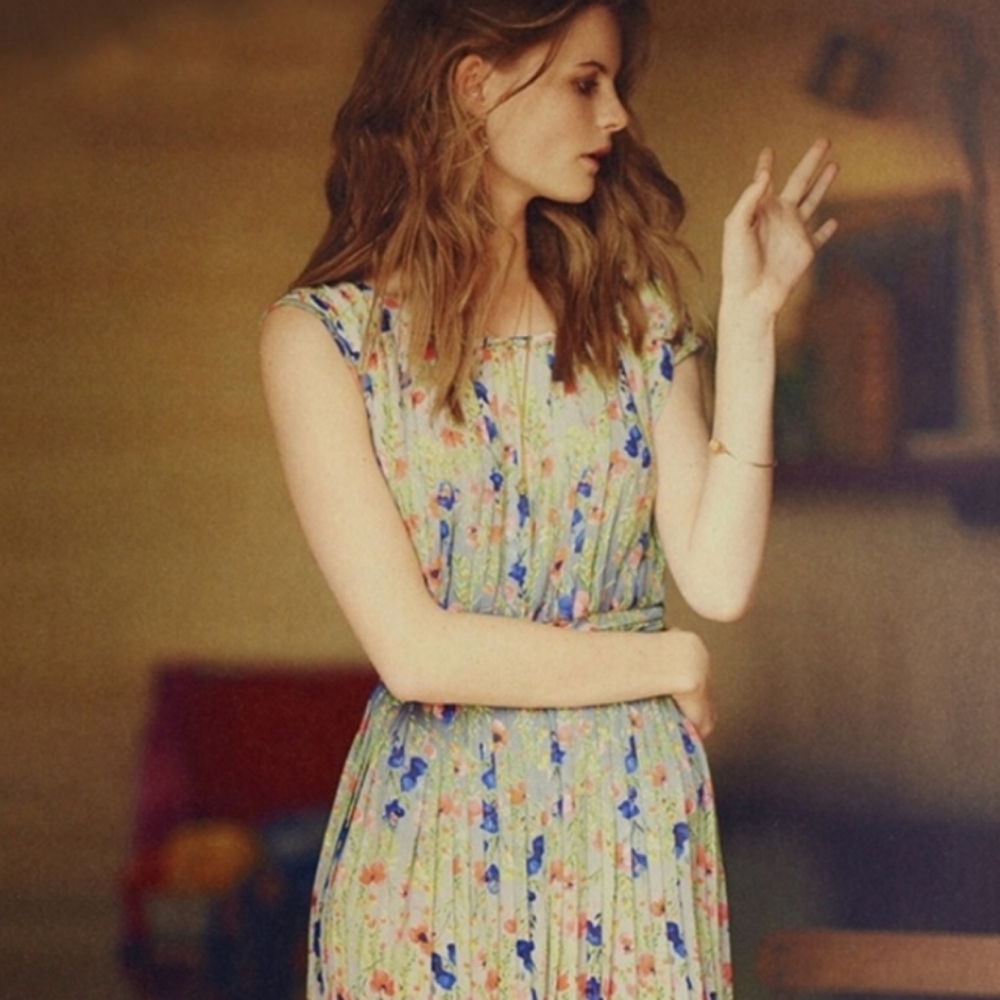 Yoana Baraschi for Anthropologie pleated gray floral dress, size small